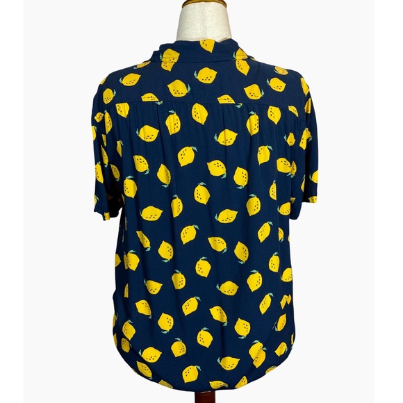 Old Navy Lemon Print Navy Blue Rayon Short Sleeve Button Down Shirt Women XL - Picture 3 of 5